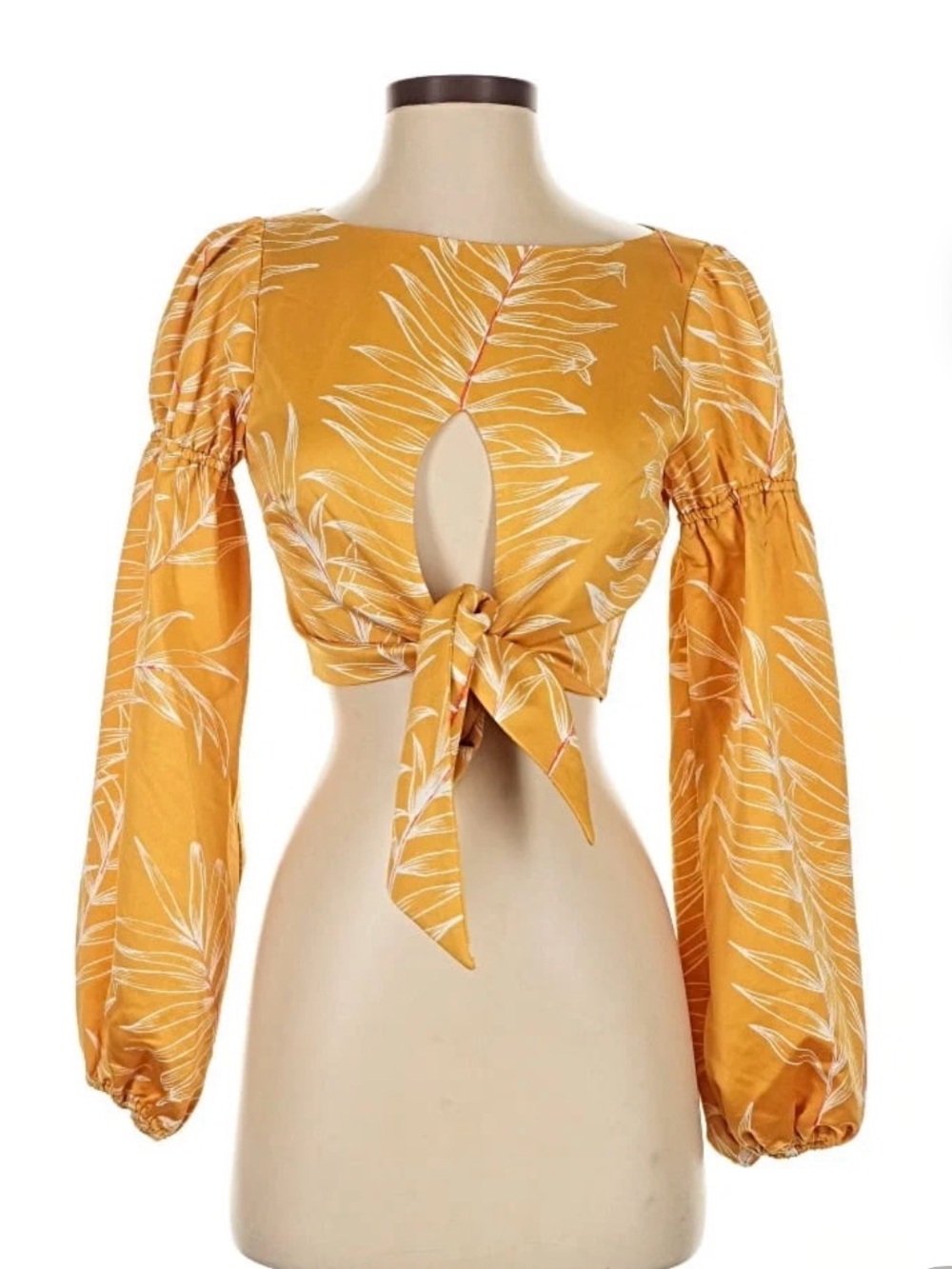 Camila Coelho Mustard Yellow Leaf Print Tie-Front Blouse